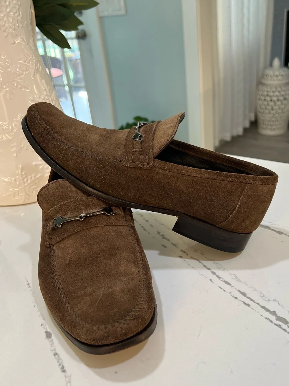 Bruno Magli Pittore Brown Suede Horsebit Loafers - Men's Size 9 M